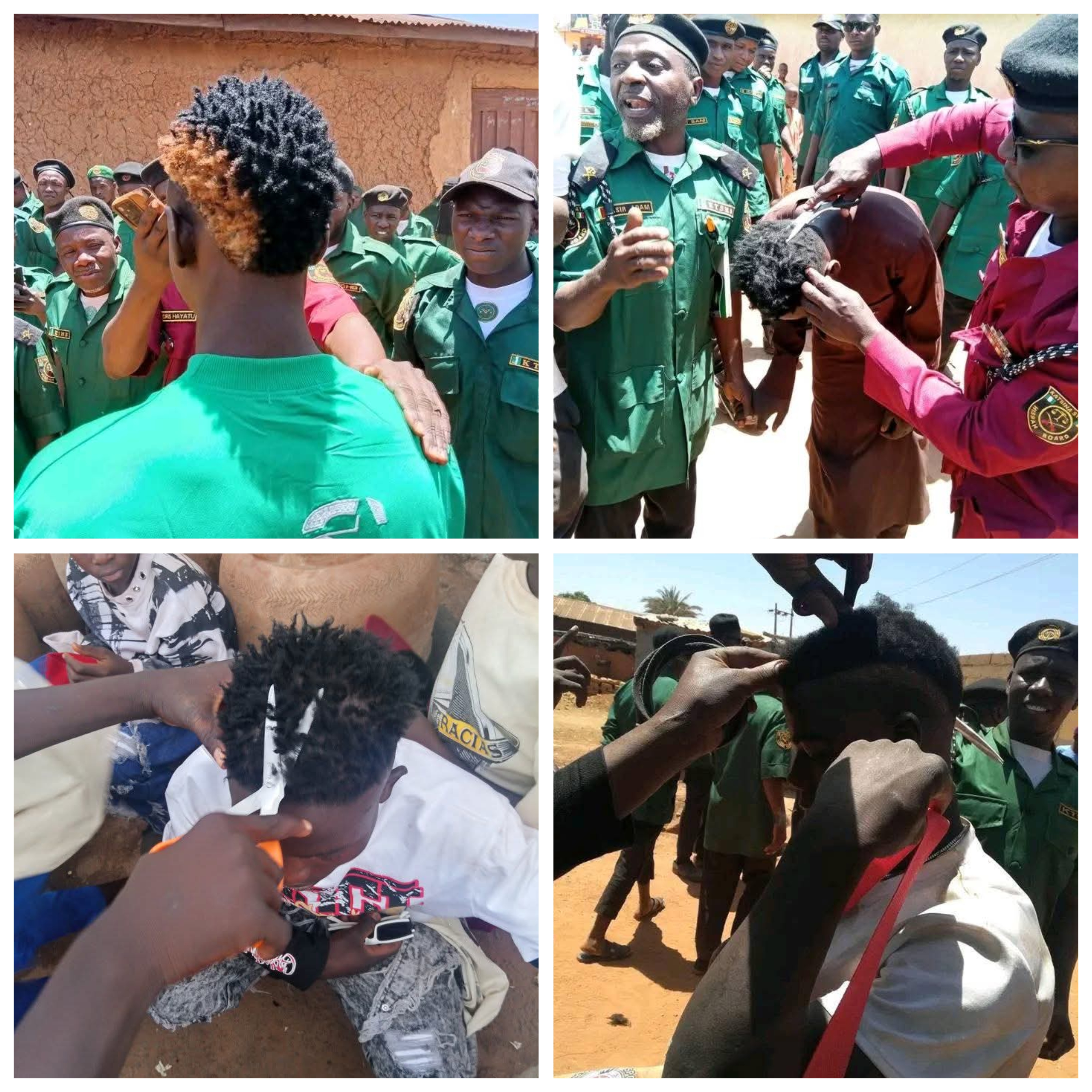 Katsina Hisbah officials in action shaving hair of youths