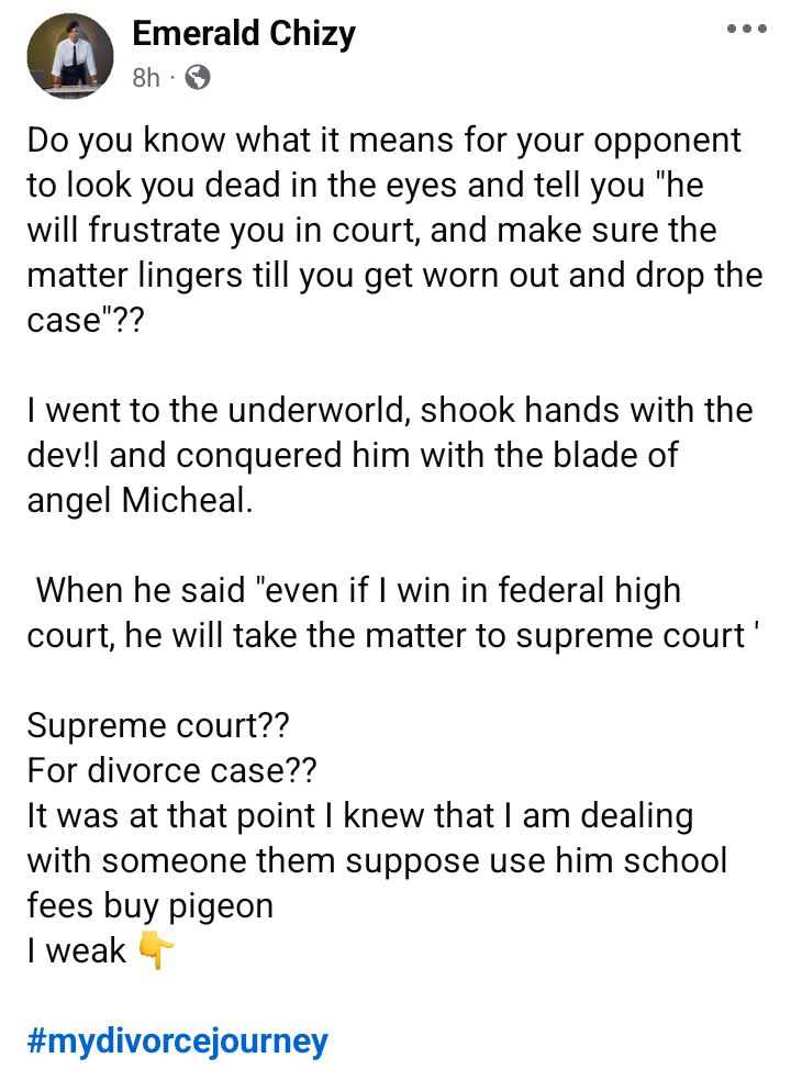 Images accompanying Emerald Chizy's divorce narrative.