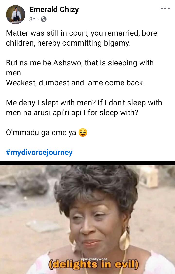 Visuals related to a Nigerian woman's divorce.