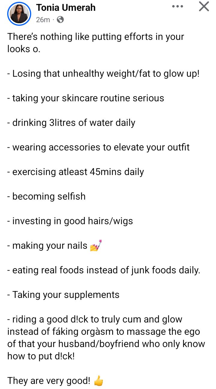 Toniah Umerah showing off her stylish outfit post-transformation