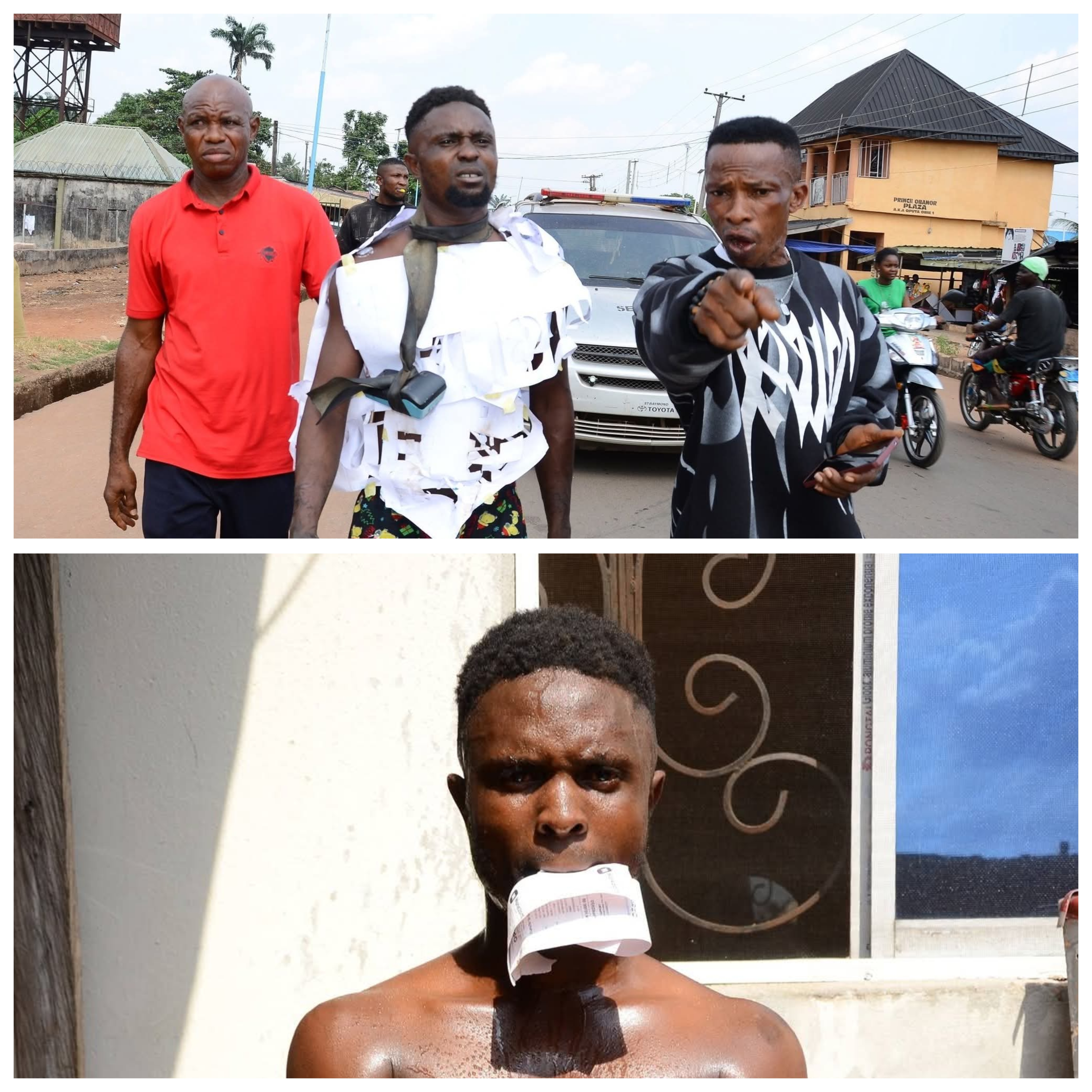 Chukwudi Utomi being paraded by vigilante group in Agbor