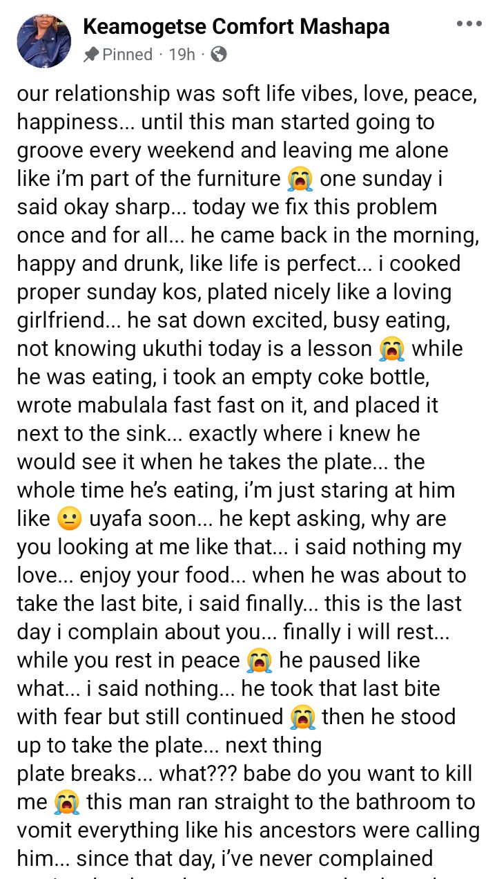 Keamogetse Comfort Mashapa shares her relationship experience.