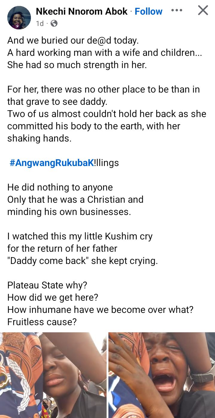 Scenes from the burial of victims of the Plateau attack.