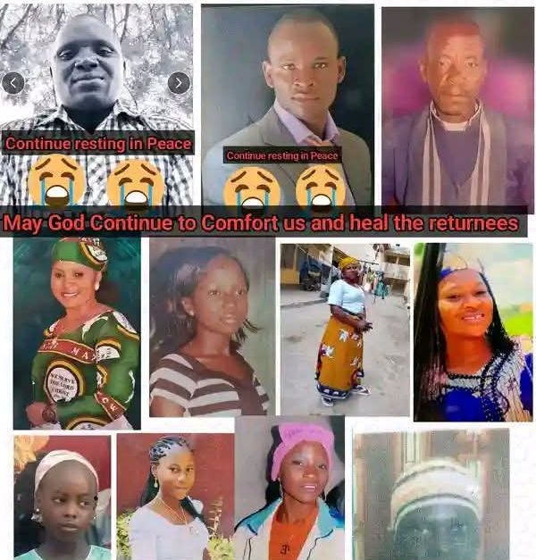 A group of people gathered, some appearing distressed.