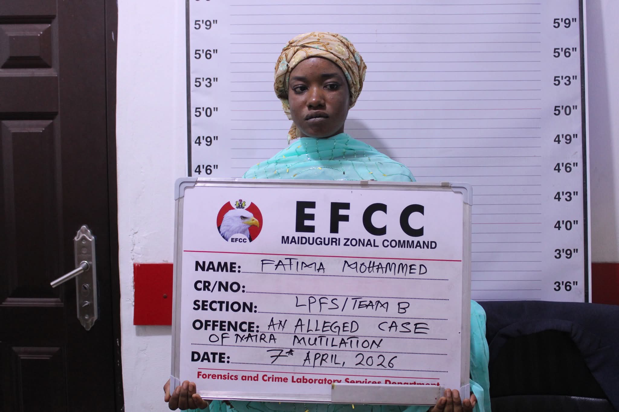 Fatima Muhammed, the woman arrested by EFCC for allegedly using Naira notes to clean her nose.