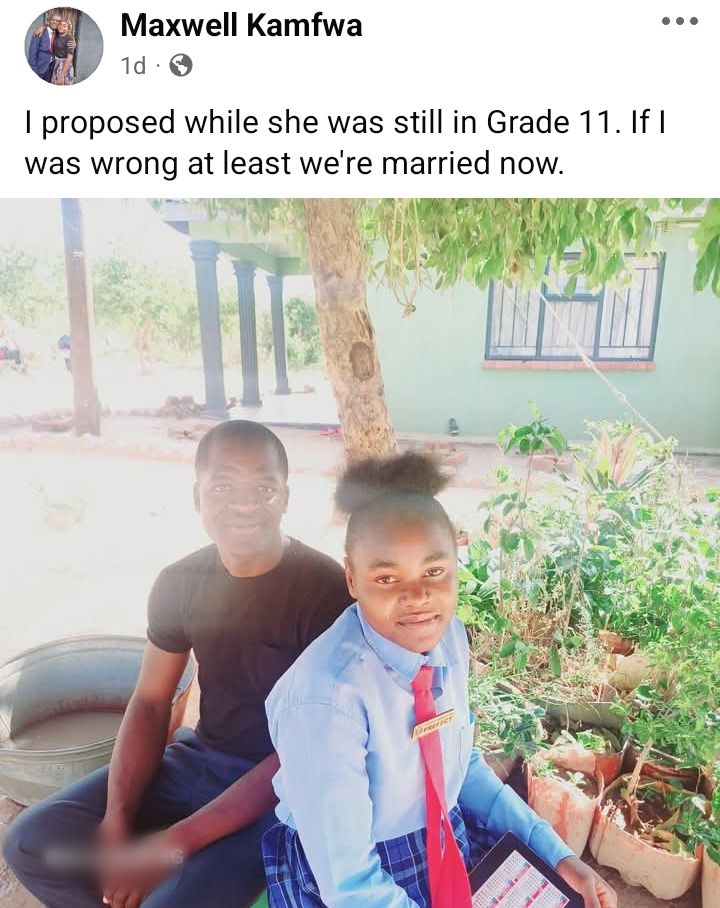 Maxwell Kamfwa with his wife in her school uniform