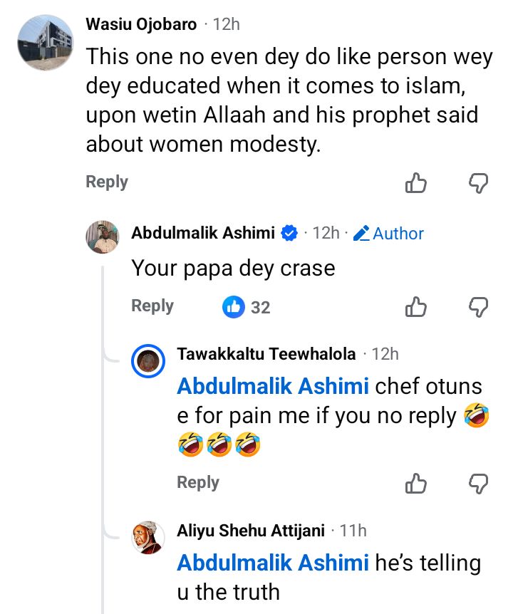 Screenshot of the social media exchange regarding the wife's modesty