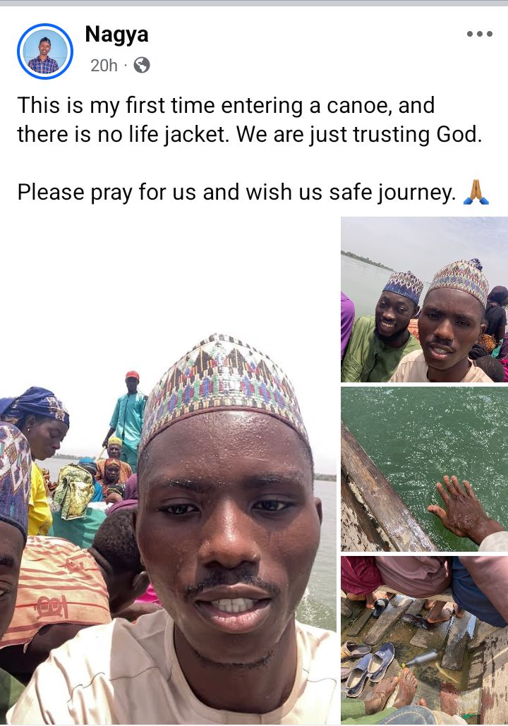 A Nigerian man sitting in a boat without a life jacket.