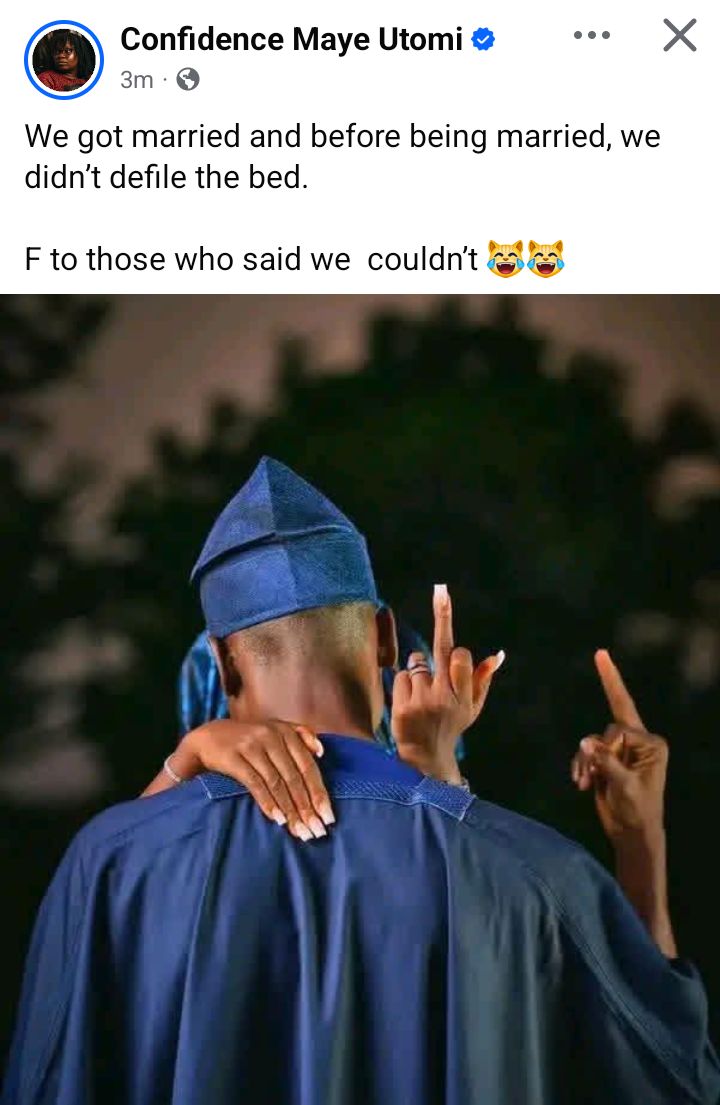 Confidence Maye Utomi, the newlywed woman who asserted premarital abstinence.