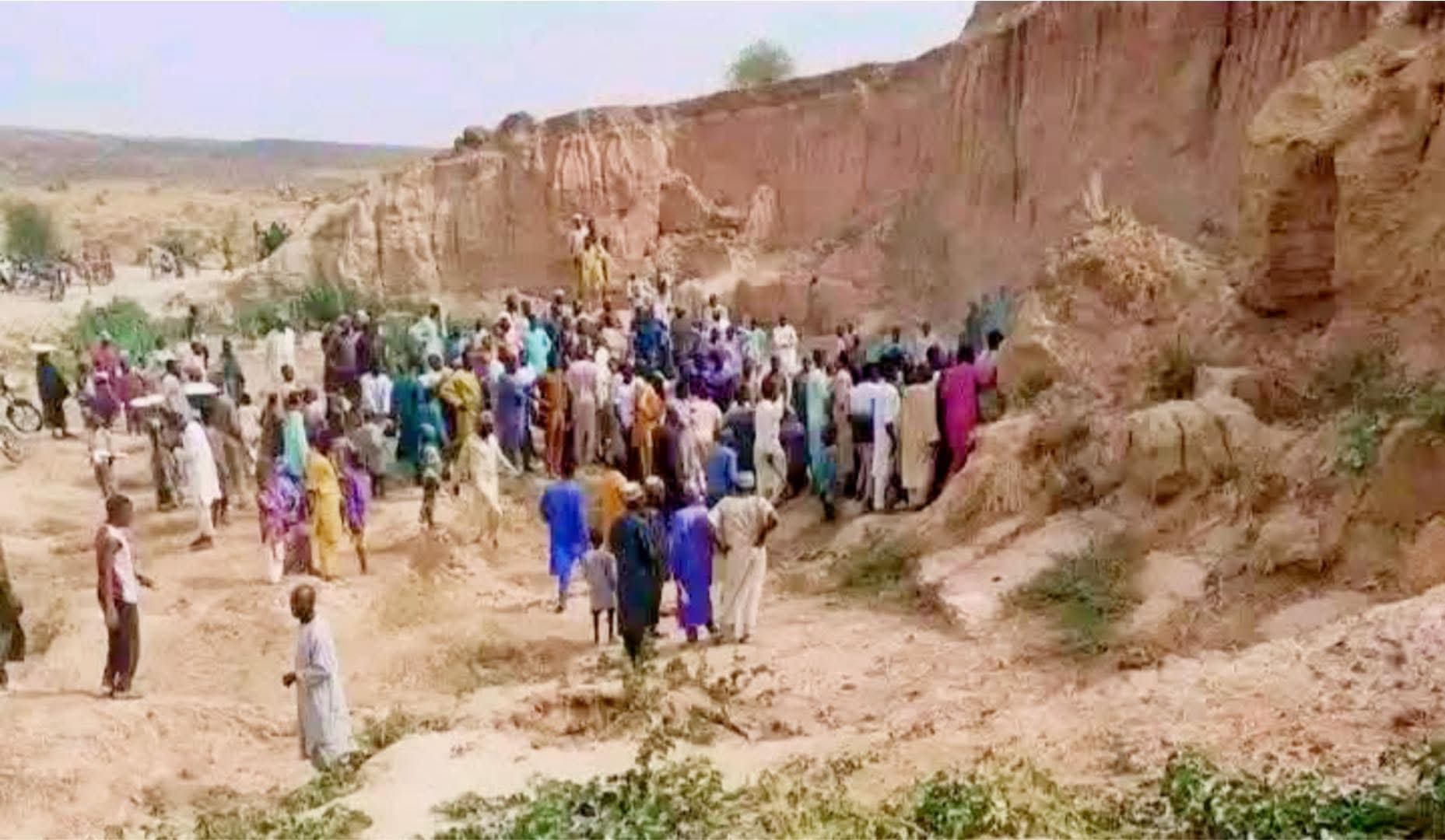 A view of the collapsed soil pit where the accident occurred.
