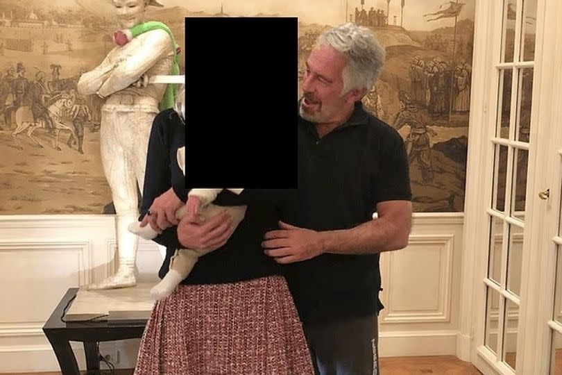 Sculpture and photo of the unnamed blond woman kept by Jeffrey Epstein.