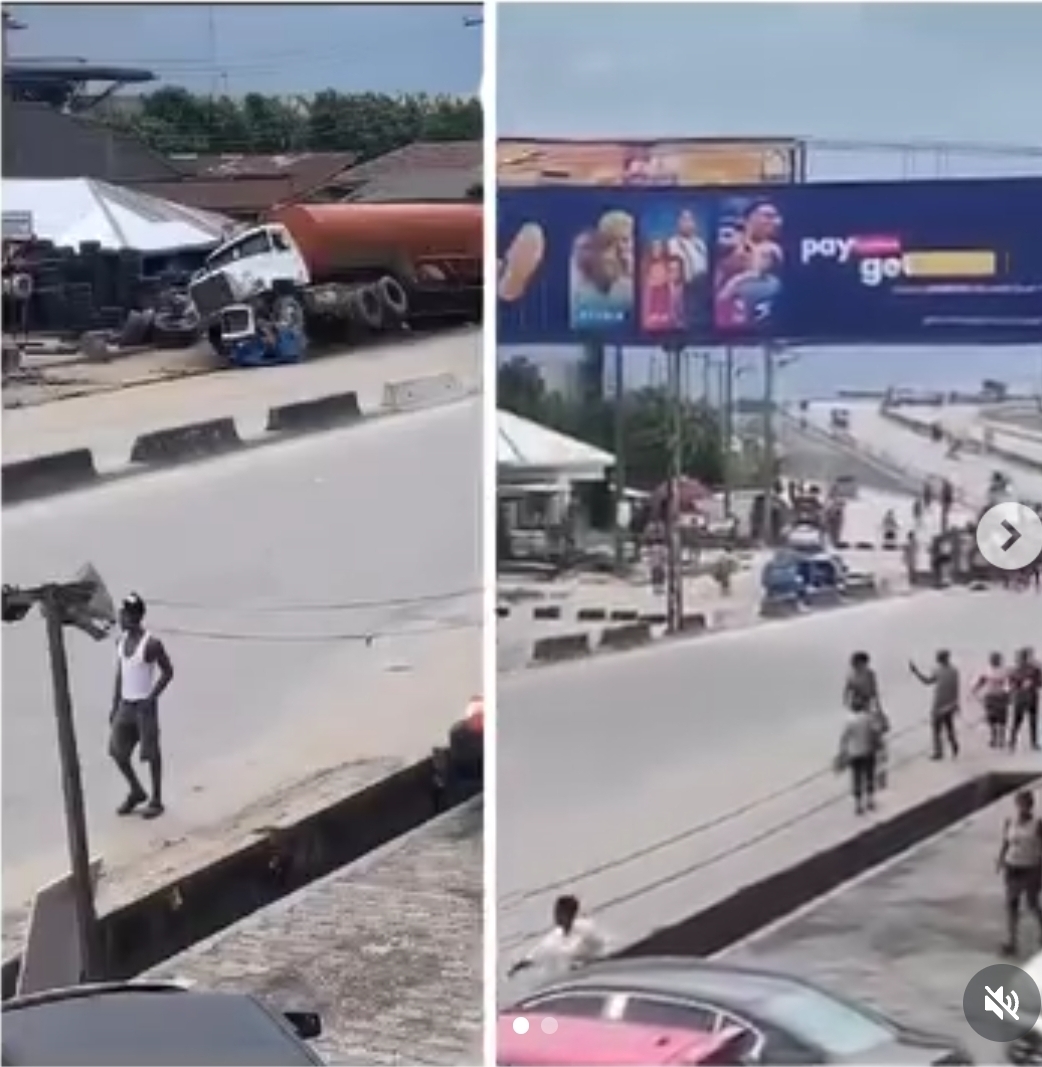 Scene of the tanker accident near Effurun Roundabout in Delta State.