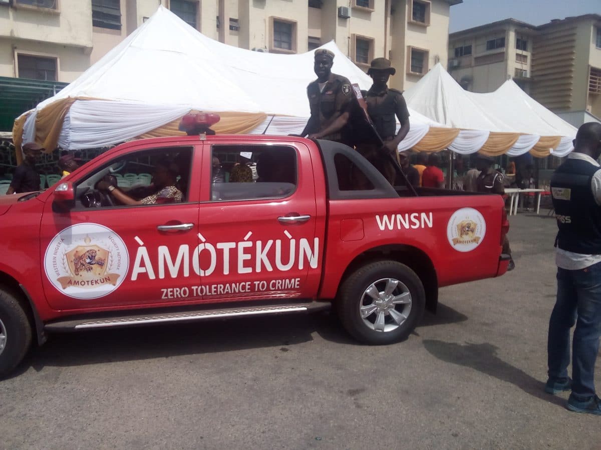 Amotekun officials with arrested suspects in Ondo State