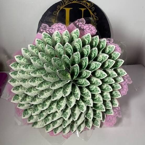 Money bouquet created from folded banknotes
