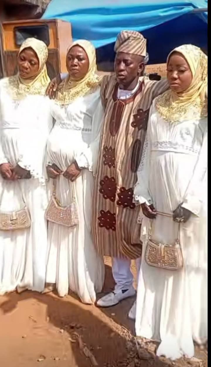 Groom with his three brides during a wedding ceremony in Ilorin.