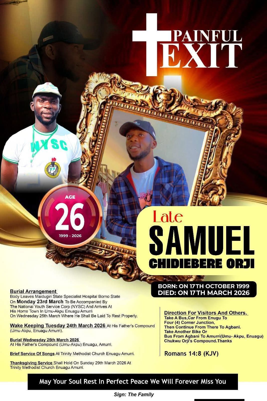 Funeral service for Samuel Chidiebere Orji, highlighting the gathered community.