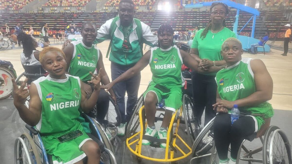 Nigerian Women's Wheelchair Basketball Team celebrating their qualification for the 2026 Commonwealth Games in Glasgow.