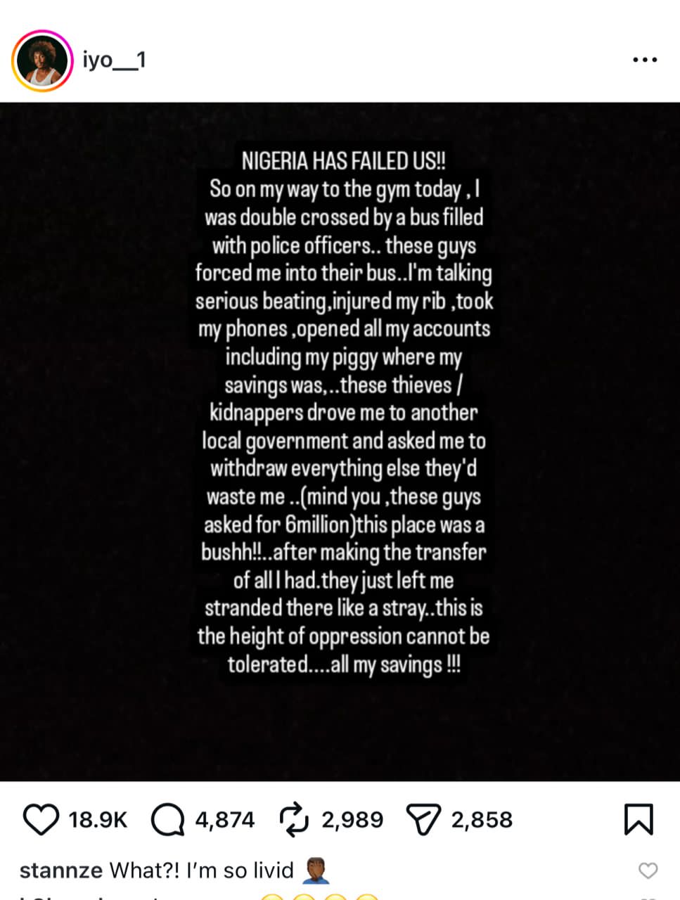 A visual representation related to Iyo Prosper's claims