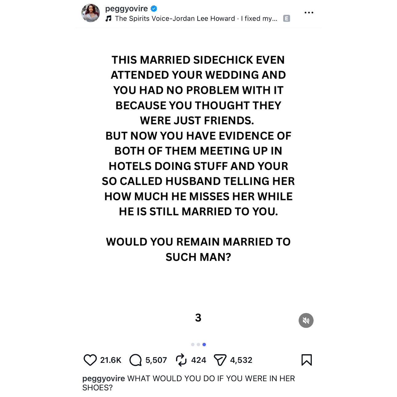 Peggy Ovire's Instagram post about marital infidelity