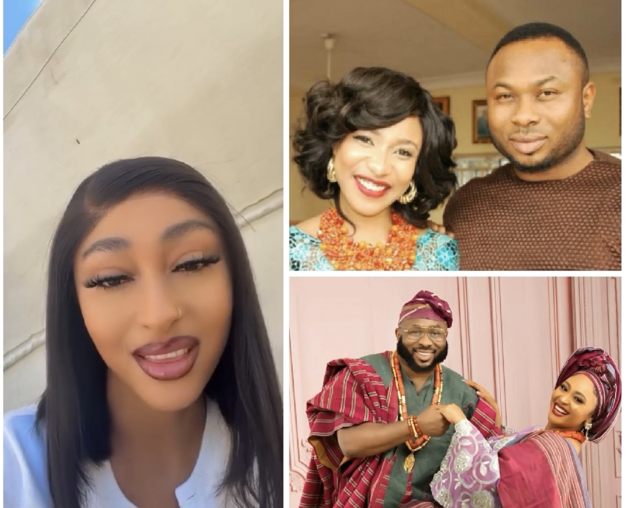 Nollywood actress Rosy Meurer addressing claims about snatching Tonto Dike’s ex-husband Olakunle Churchill in an Instagram video.