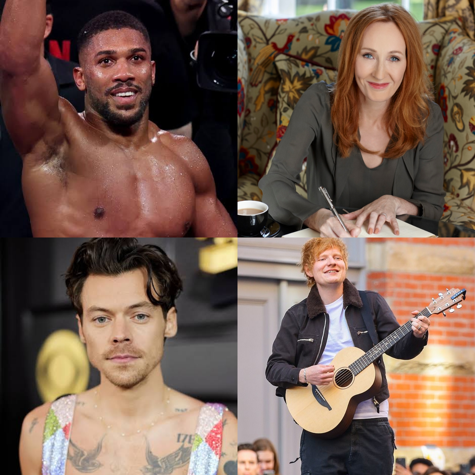 Collage of Anthony Joshua, JK Rowling, and Mo Salah featured as top taxpayers in the UK.