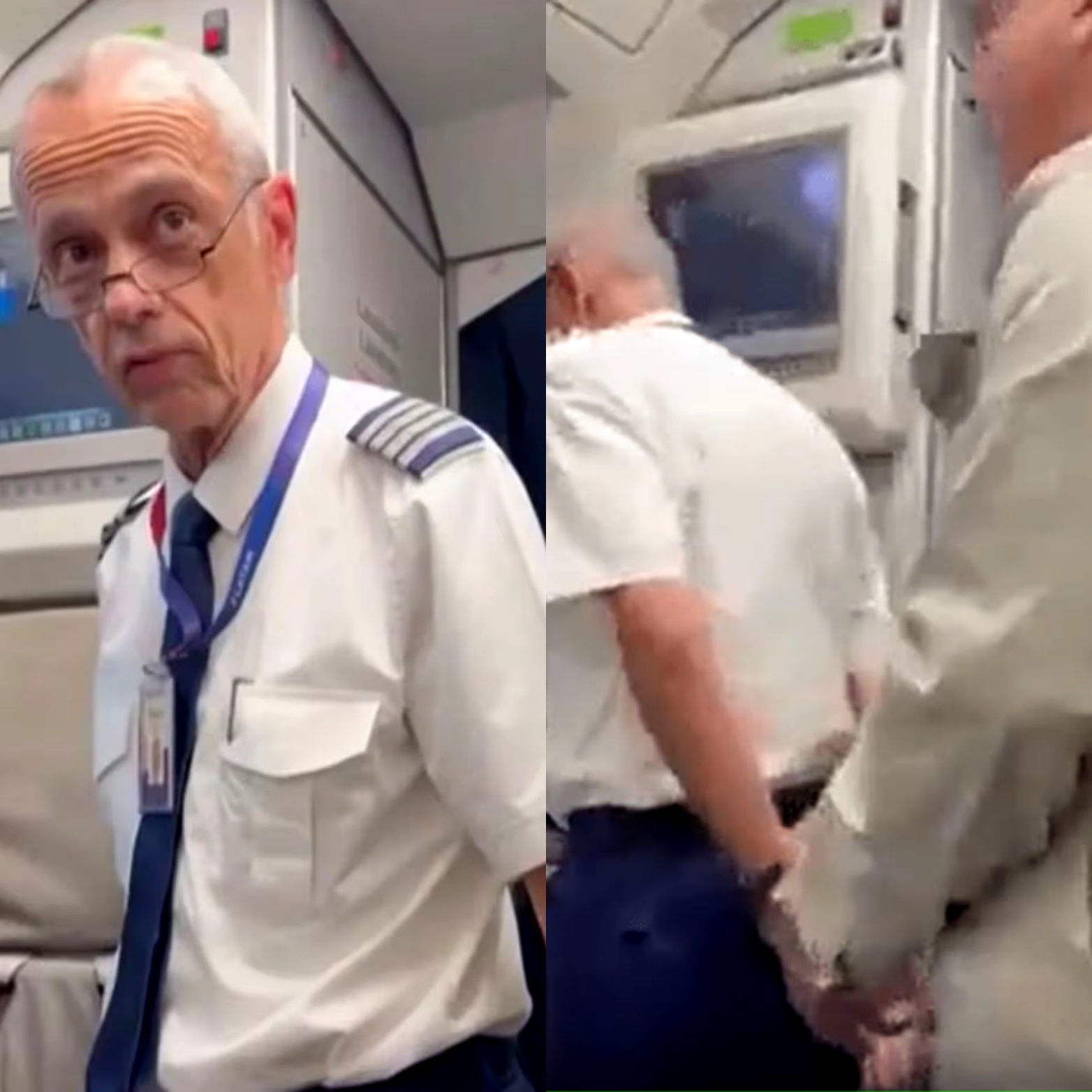 Officers arresting the pilot at the airport before the flight took off.