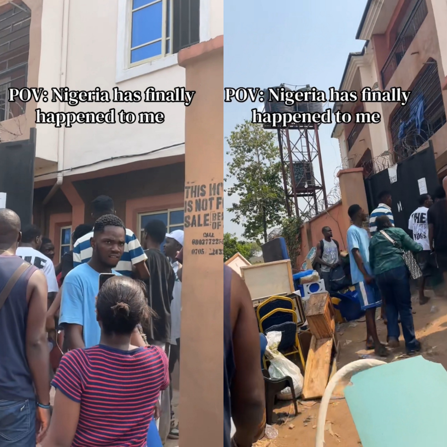 Belongings of the evicted tenant strewn outside the apartment.