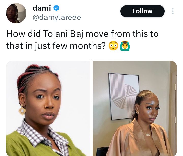 TolaniBaj from Big Brother Naija responding to nose job claims