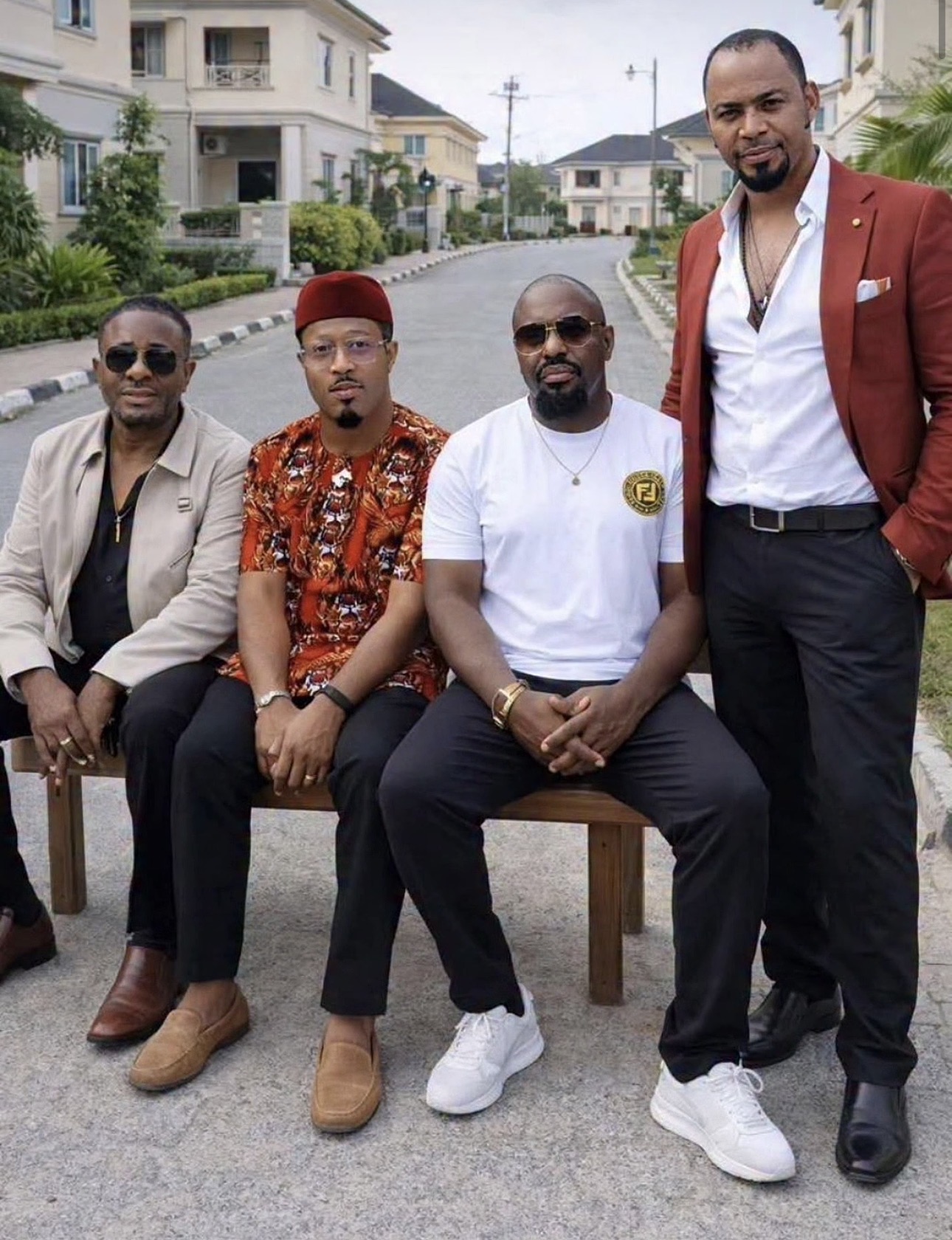 AI-generated image featuring Emeka Ike, Ramsey Nouah, Jim Iyke, and Mike Ezuruonye.