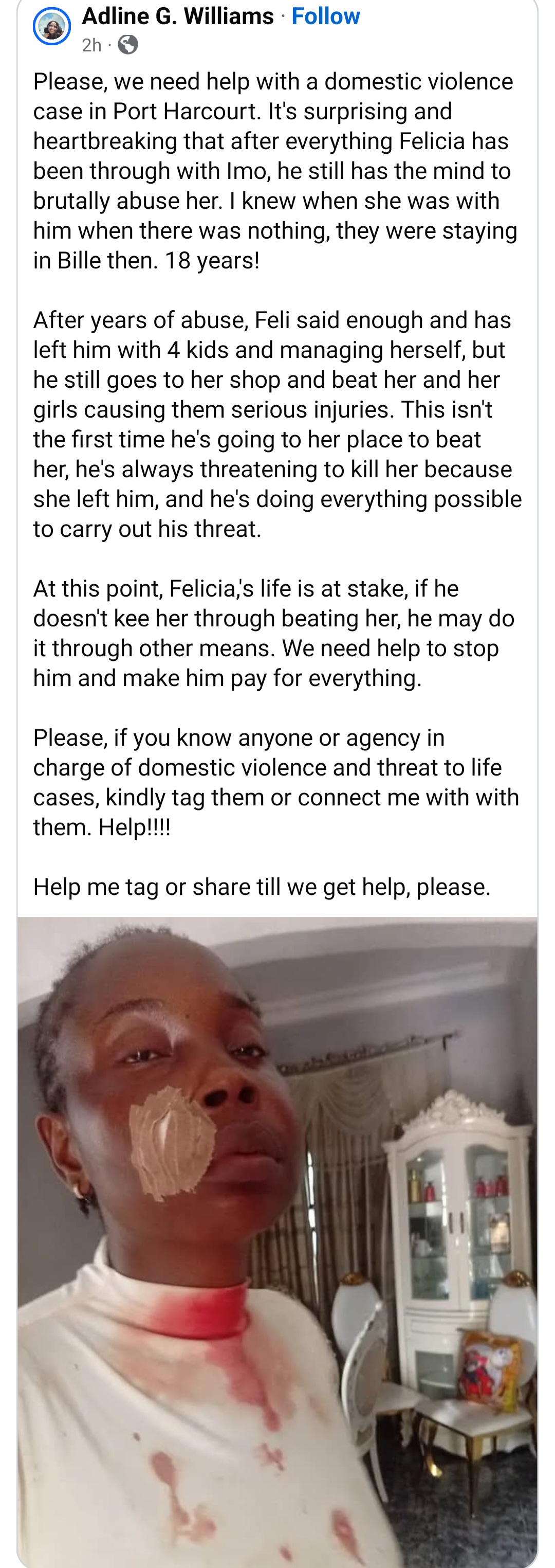 Injuries sustained by the estranged wife after assault