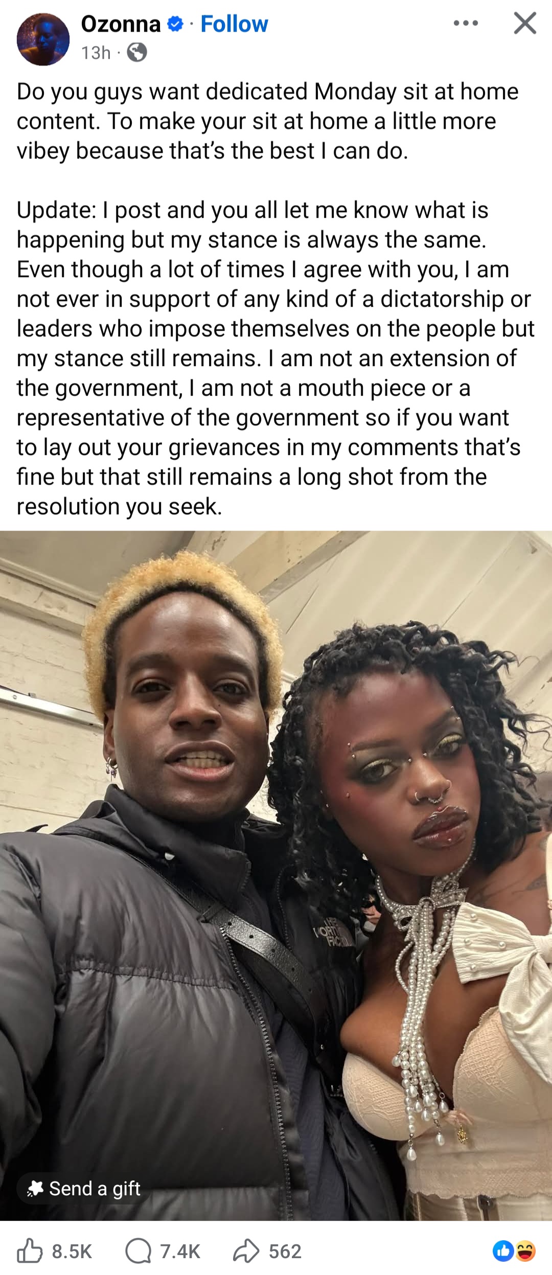 Screenshot of Ozonna Soludo's Facebook post about the sit-at-home order.