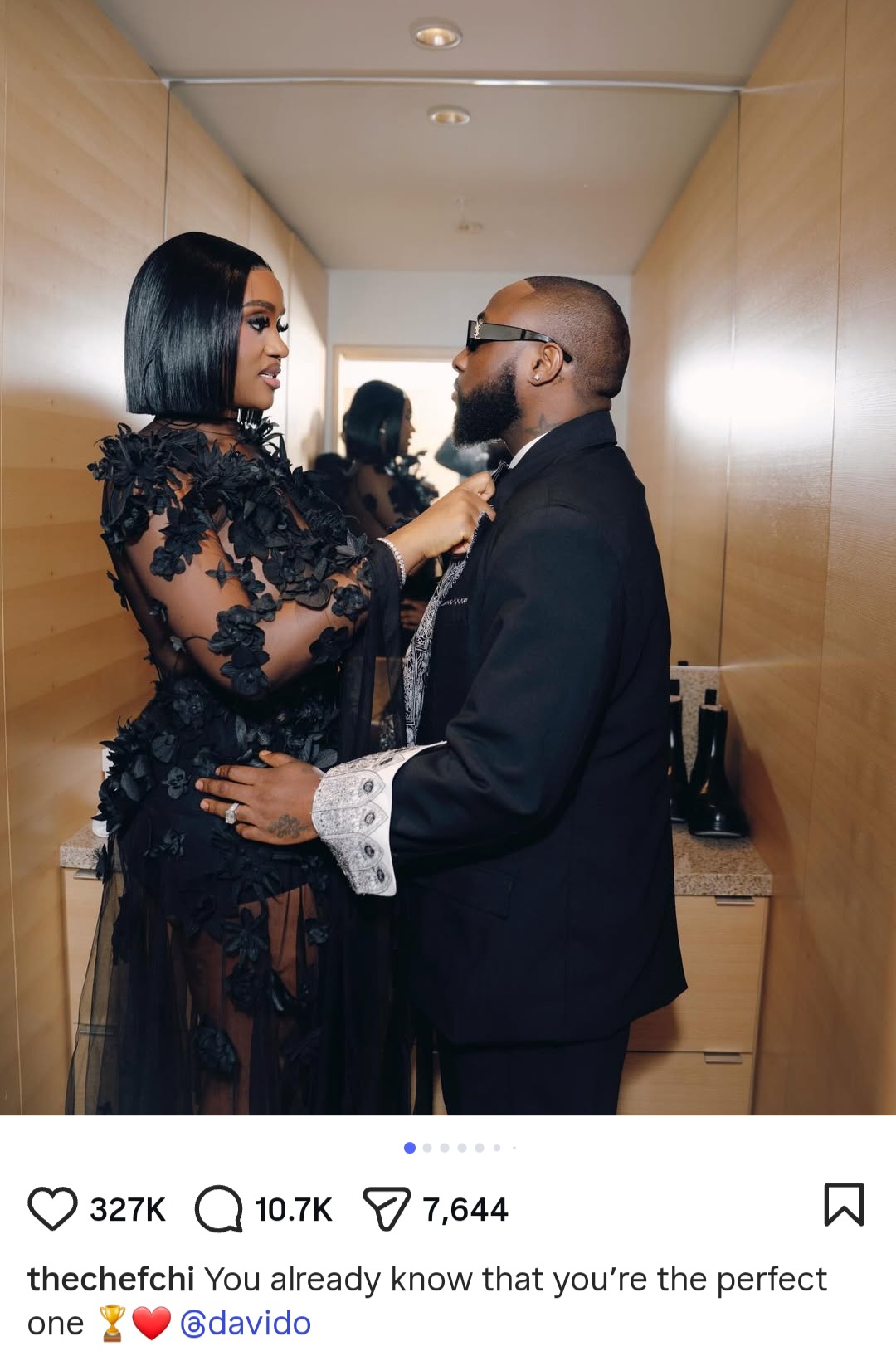 Chioma Adeleke shares a photo from the Grammy Awards