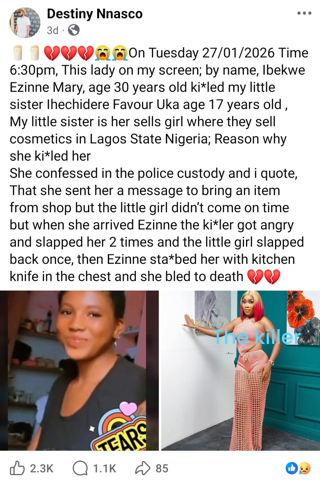 Screenshotted post detailing the incident from social media.