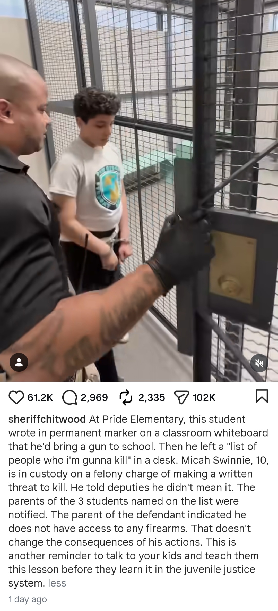 Screenshot from a video showing the arrest of the boy.