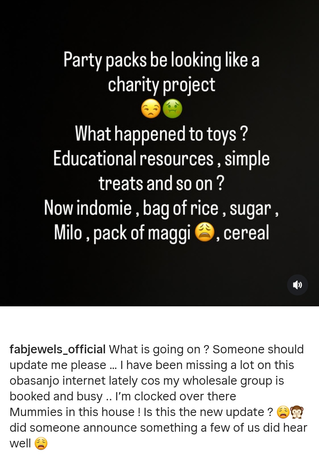 Social media post by Grace Makun regarding party packs