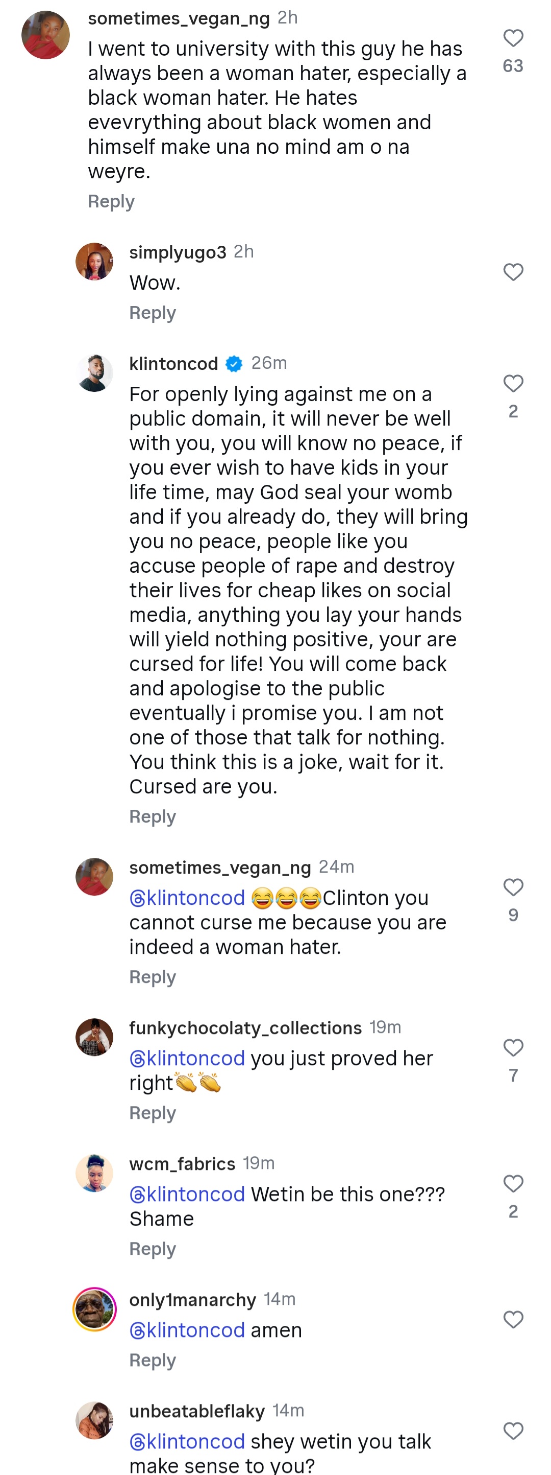 Screenshot of KlintonCod's response to allegations on Instagram.