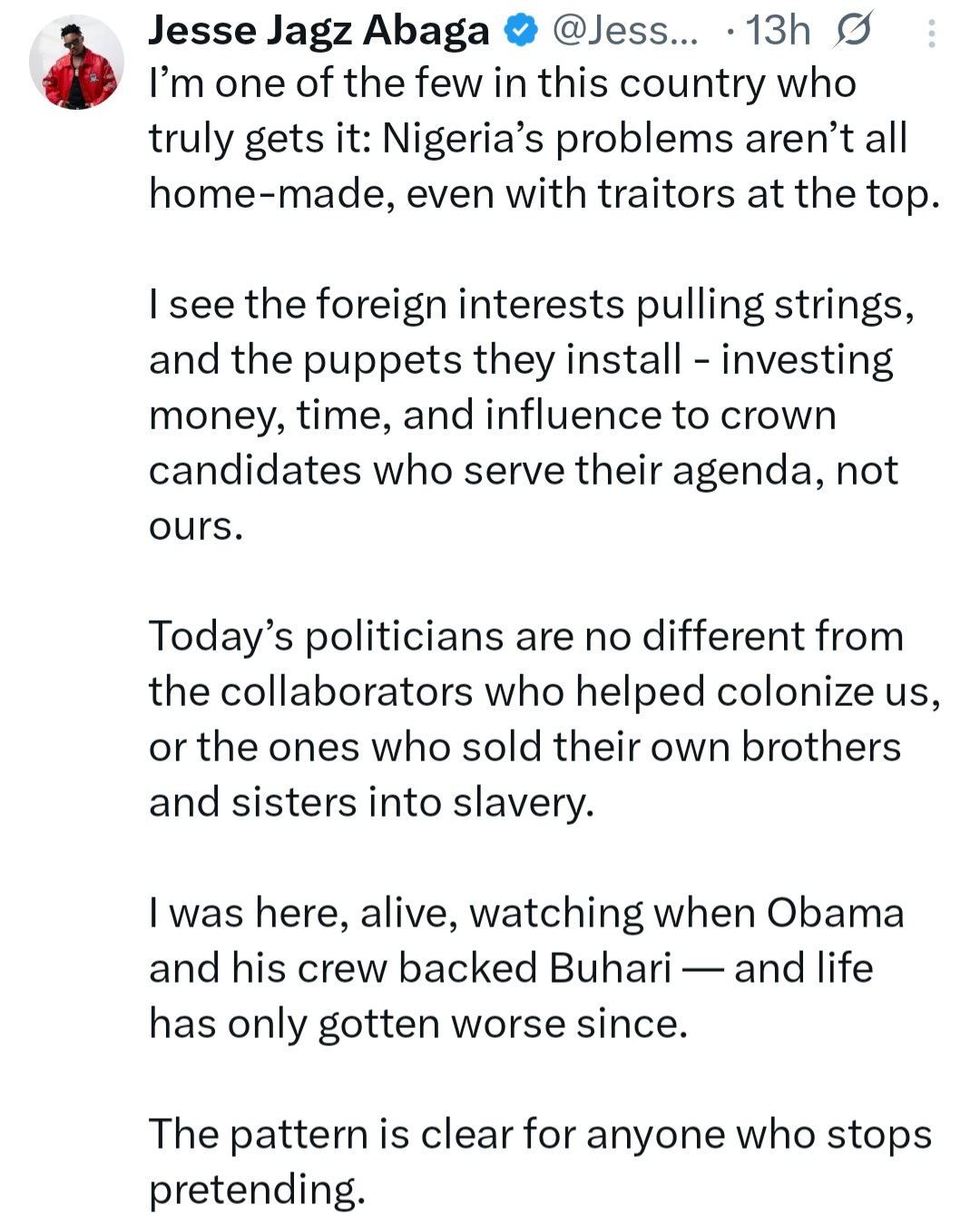 Rapper Jesse Jagz pointing out foreign influences