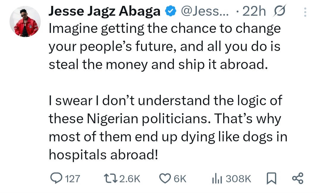 Tweet discussing Nigerian political issues