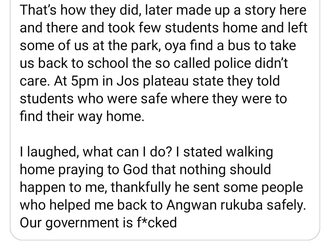 Screenshot of a social media post showing a student lamenting about the Benue government's bus promise.