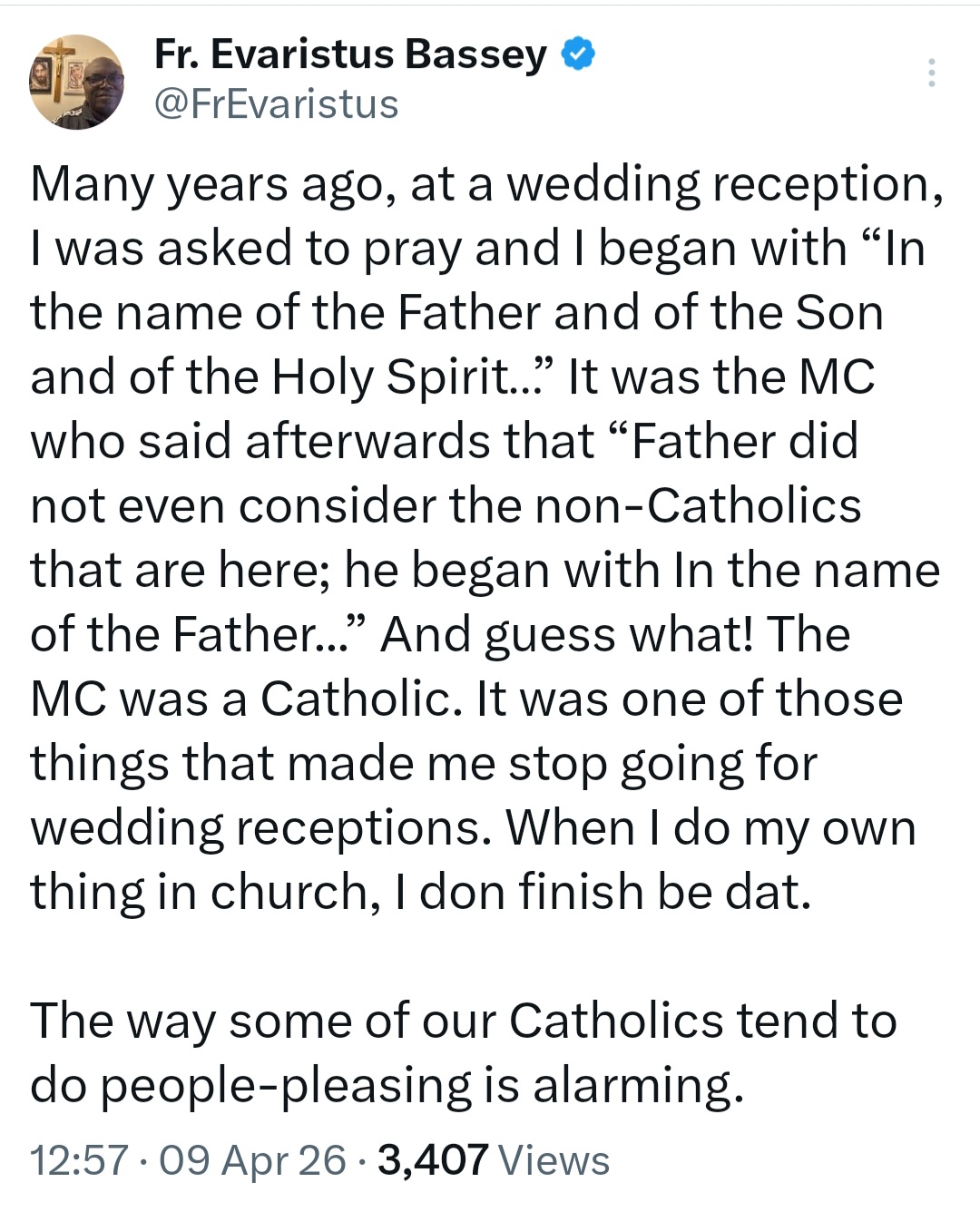 Screenshot of the priest's post on X (formerly Twitter).