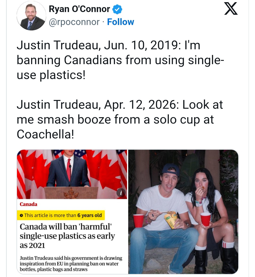 Screenshot showing Justin Trudeau with a red plastic cup.