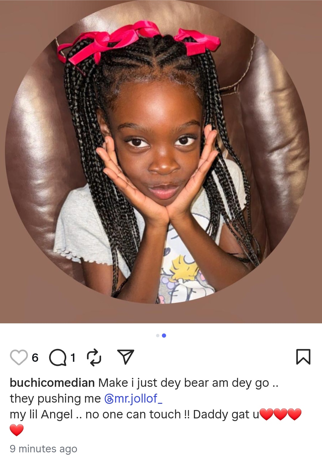 Screenshot of Buchi Comedian's Instagram post featuring his daughter.