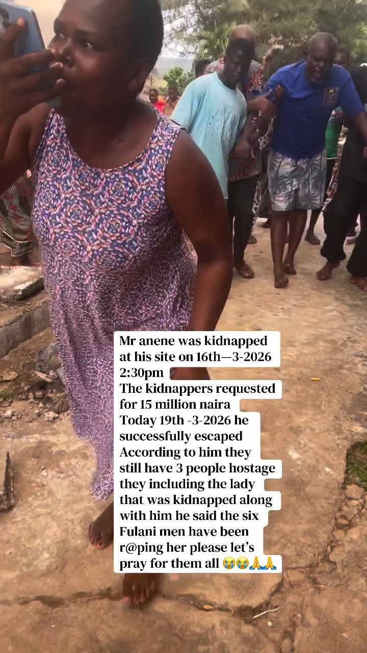 Mr. Anene being supported by two men upon his return.