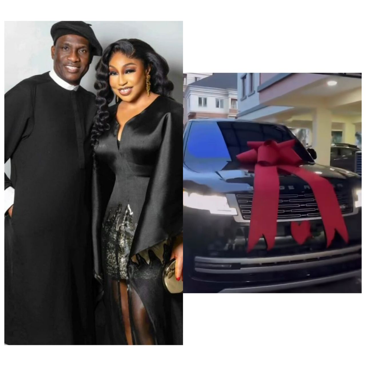 Rita Dominic being surprised with a Range Rover by her husband Fidelis Anosike on Valentine's Day