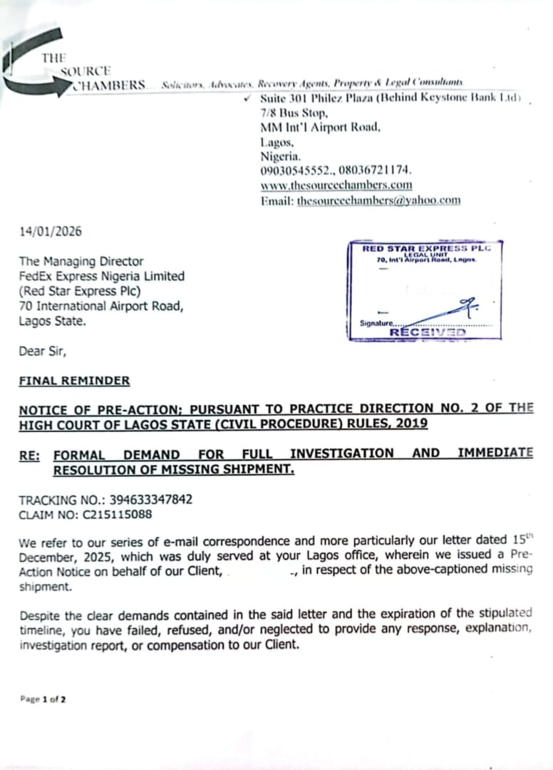 Another image related to the woman's allegations against FedEx and Myus.com