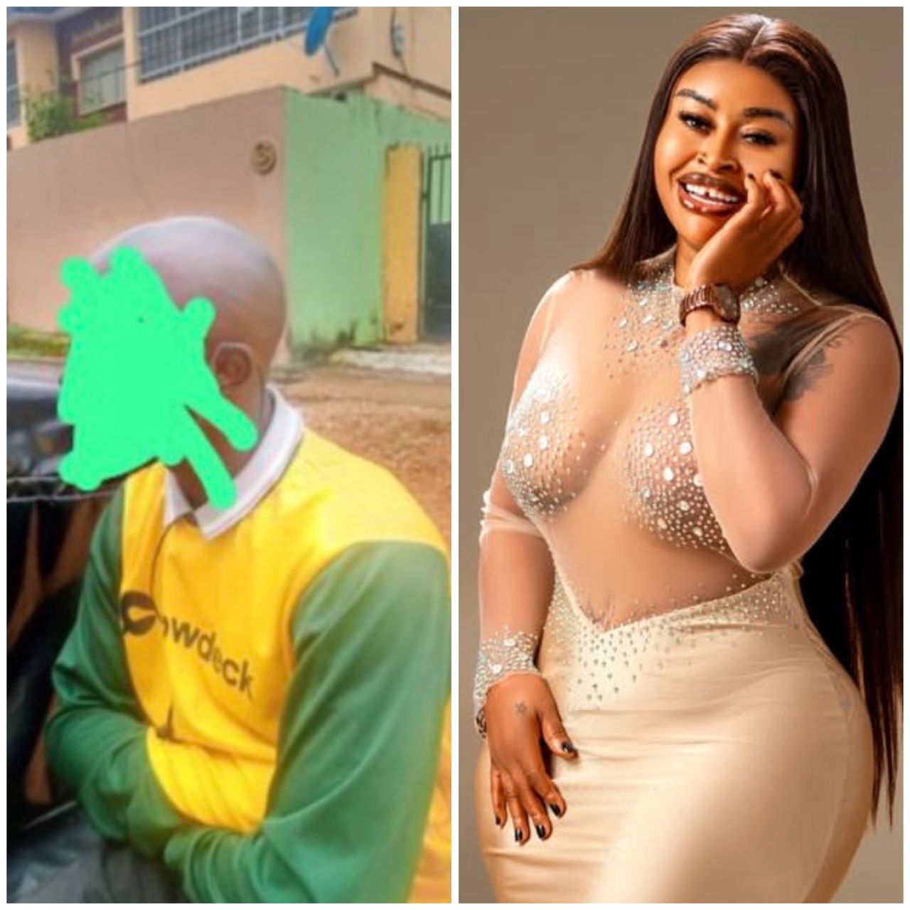 Actress Sarah Martins reacting to a love confession from a dispatch rider.