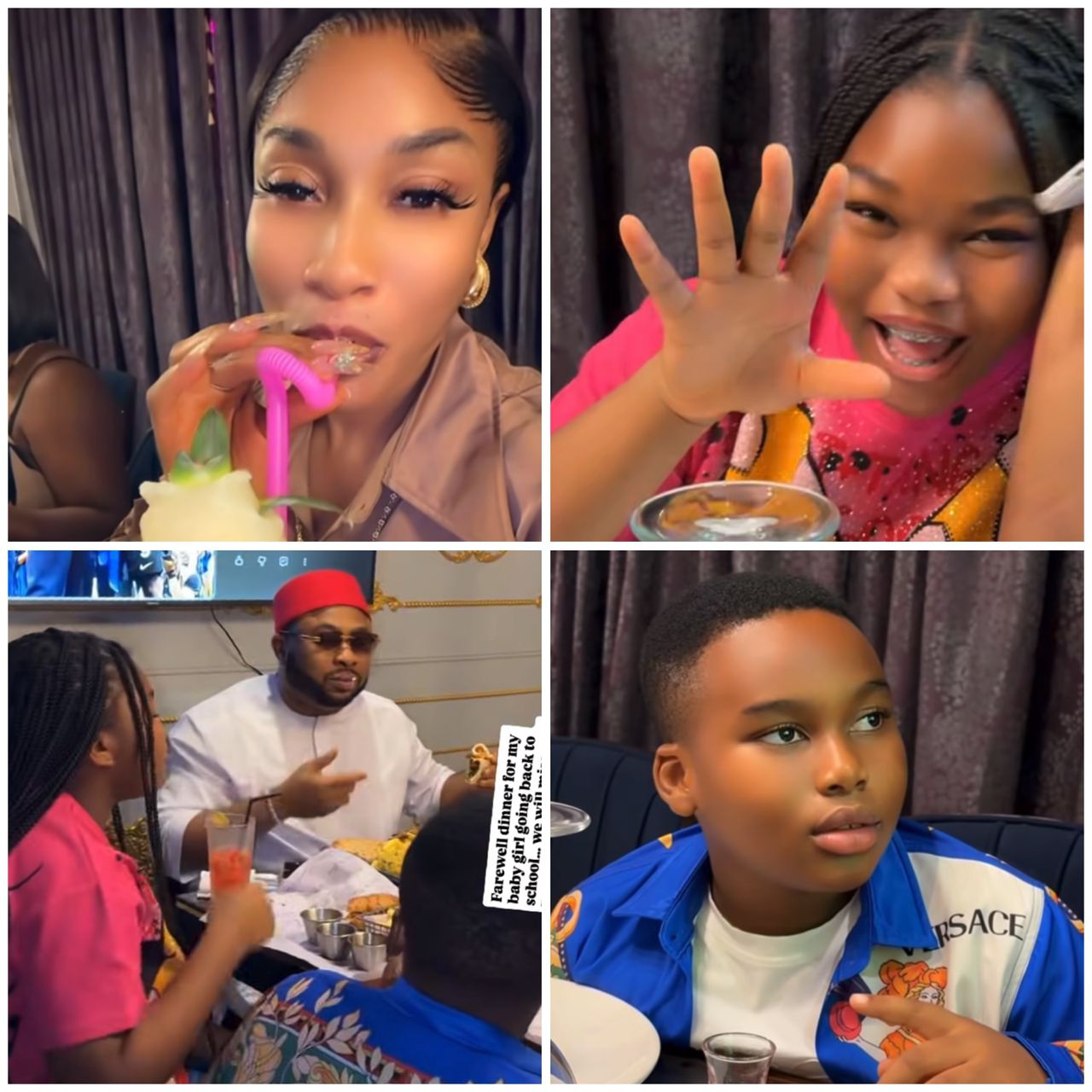 Tonto Dikeh enjoying a dinner outing with her family, including her ex-husband and children.