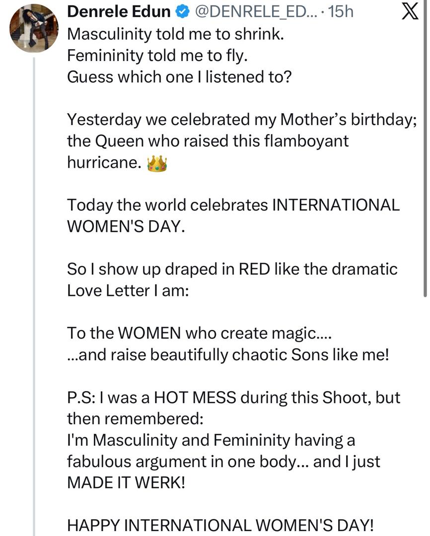 Screenshot of the X user's comment regarding Denrele and Bobrisky.