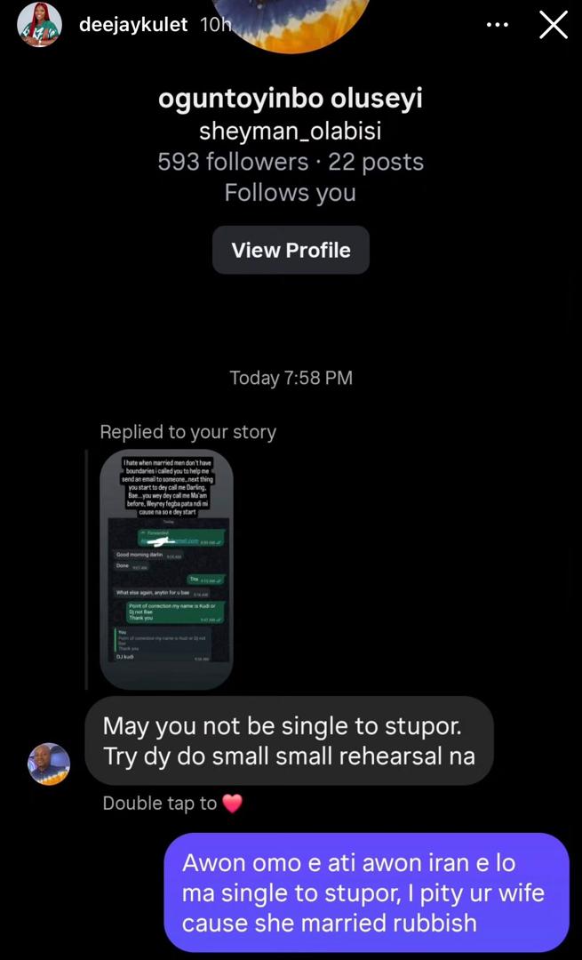 Another screenshot showcasing the chat between DJ Kulet and the married man.