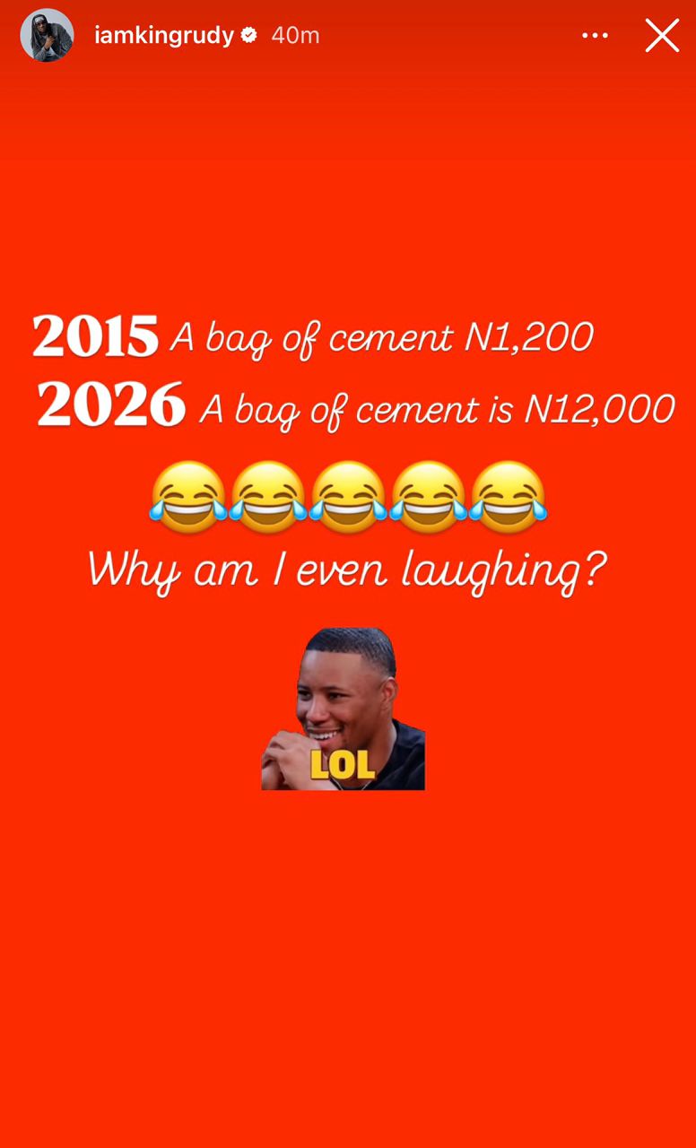 Screenshot of Paul Okoye's Instagram story comparing cement prices.